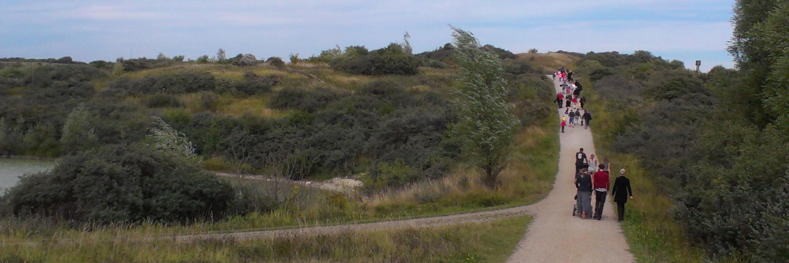 Folk går tur i Hedeland