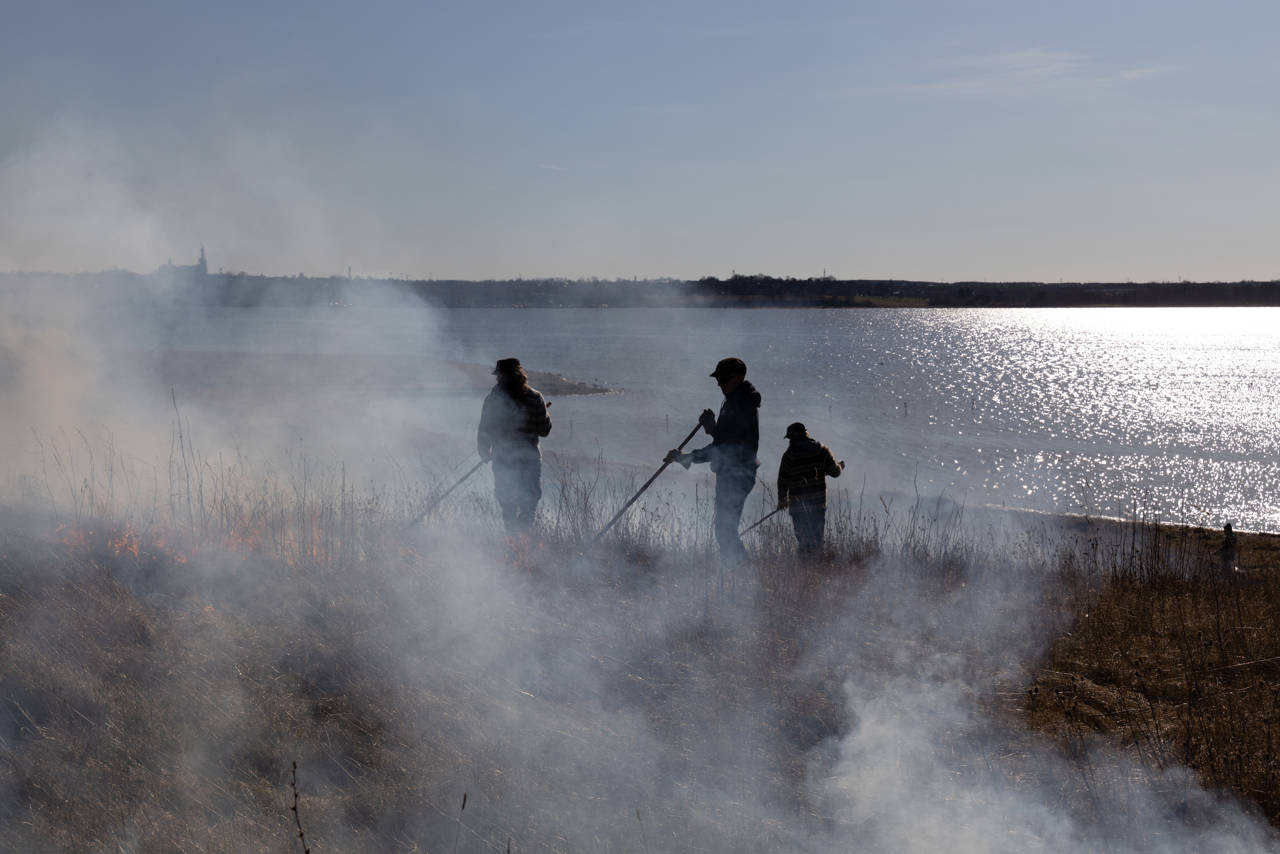 Afbrænding ved Vigen Strandpark med udsigt over fjorden og domkirken.